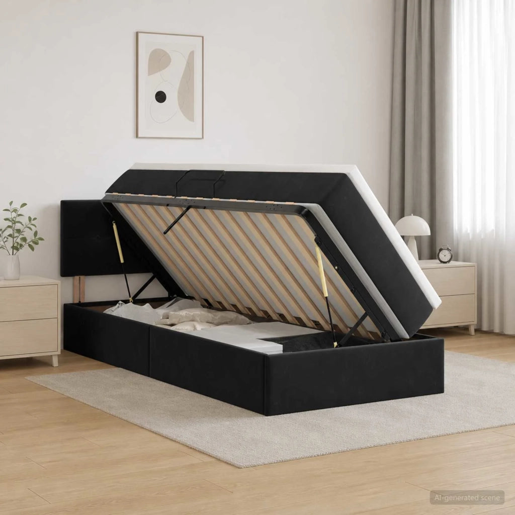 Letto con contenitore LED e materasso Nero 90 x 200 cm Velluto 3459224