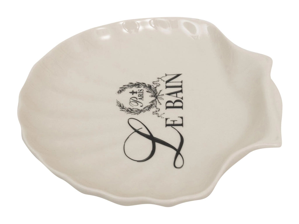 Biscottini Porta saponetta svuota tasche in porcellana bianca decorata "Le Bain Paris" L20xPR19xH3,8 cm