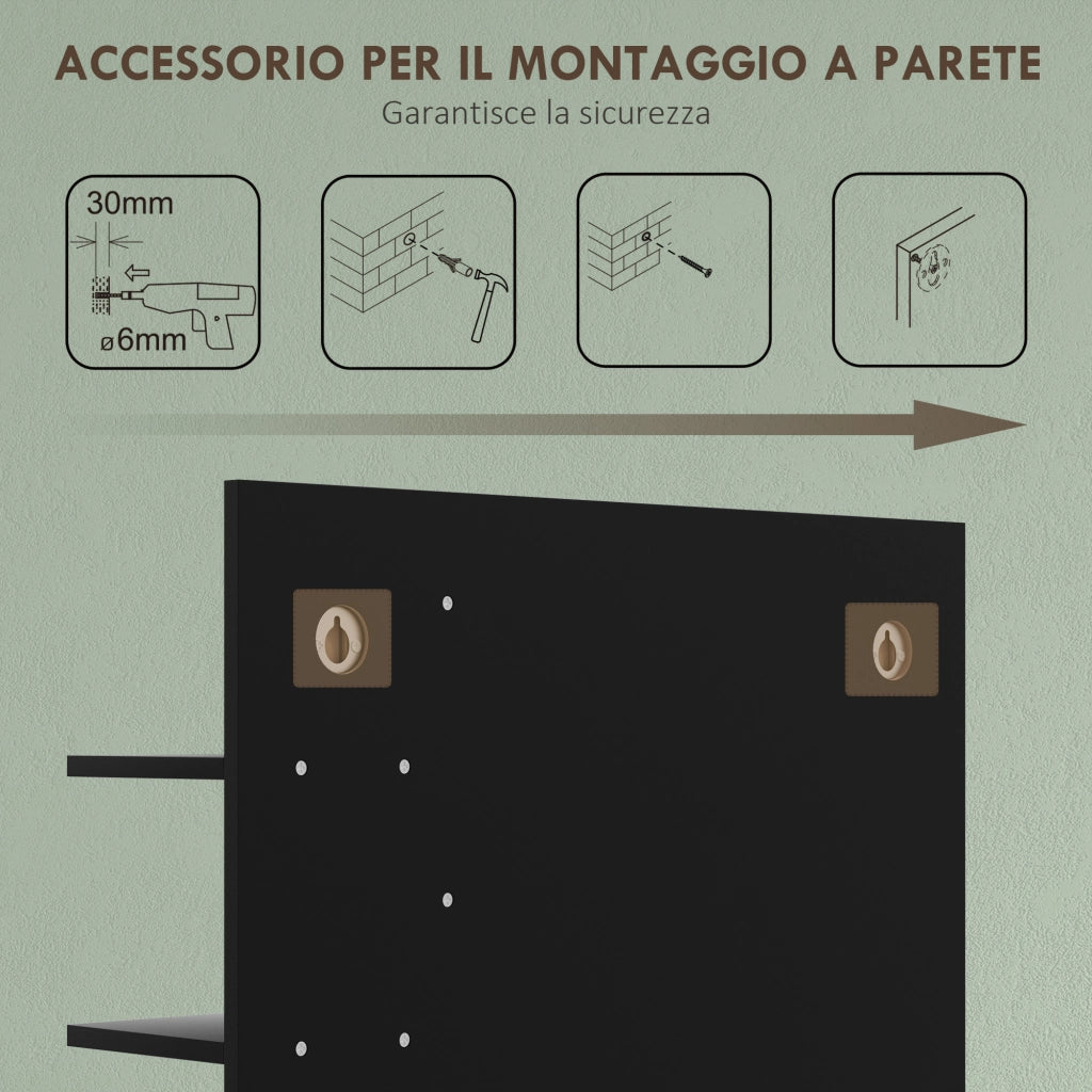Specchiera Bagno Moderna da Parete a 4 Ripiani in Legno, 45x15x58.5cm, Nero