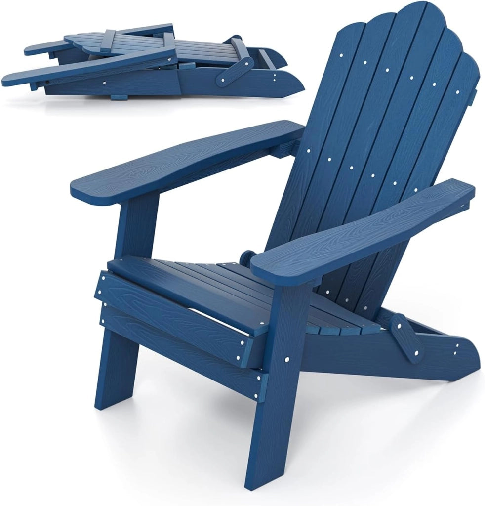 Adirondack - Sedia pieghevole, sedia da giardino con schienale inclinato e braccioli larghi, poltrona ergonomica con carico di 180 kg, seduta esterna per balcone, terrazza (nero)