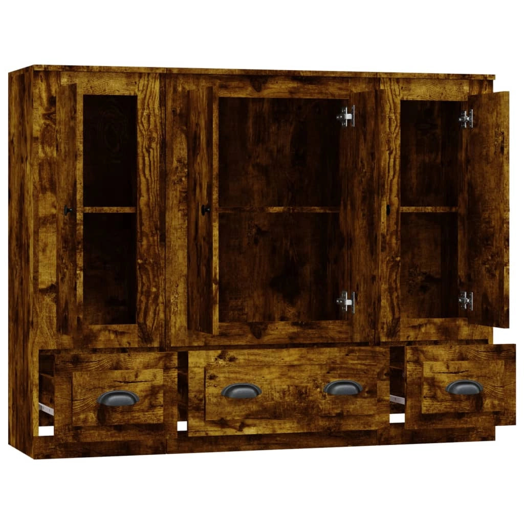 Buffet credenza cassettiera armadio mobile contenitore organizer per cucina soggiorno salotto 3 pezzi legno ingegnerizzato marrone 02_0037062
