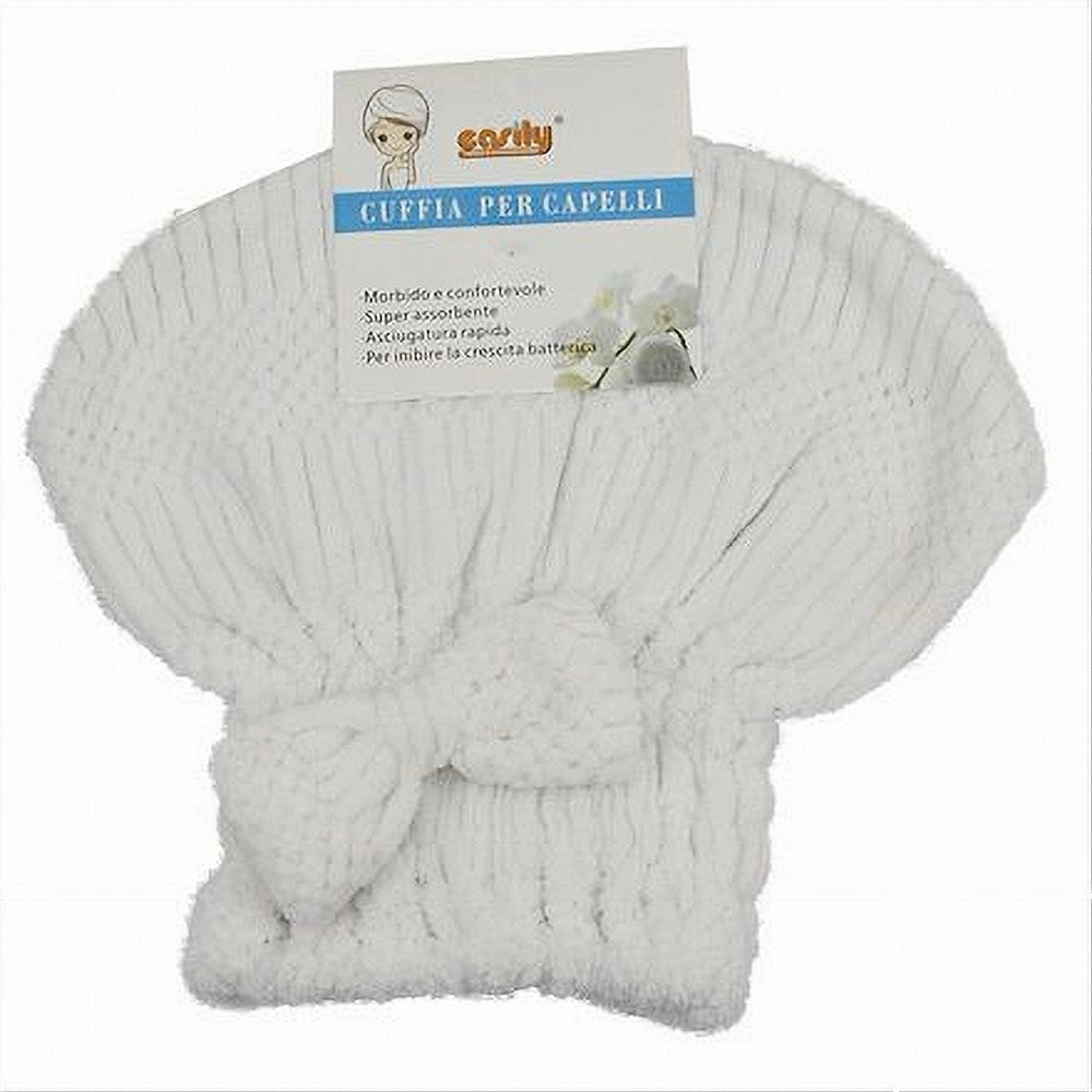 Trade Shop - Cuffia Asciuga Capelli Asciugamano Doccia Morbido Assorbente Fiocco Bianco 79624 -