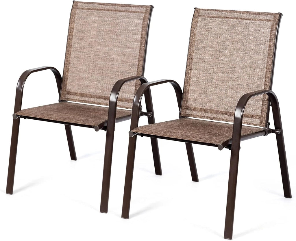 Set di 2 sedie da giardino, sedie da balcone con braccioli e schienale alto, sedie da terrazza in metallo, sedie da pranzo per patio, terrazza (grigio)