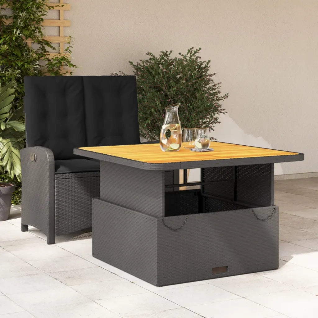 Set da Pranzo da Giardino 2 pz | Set Salotto da Giardino con Cuscini Nero in Polyrattan