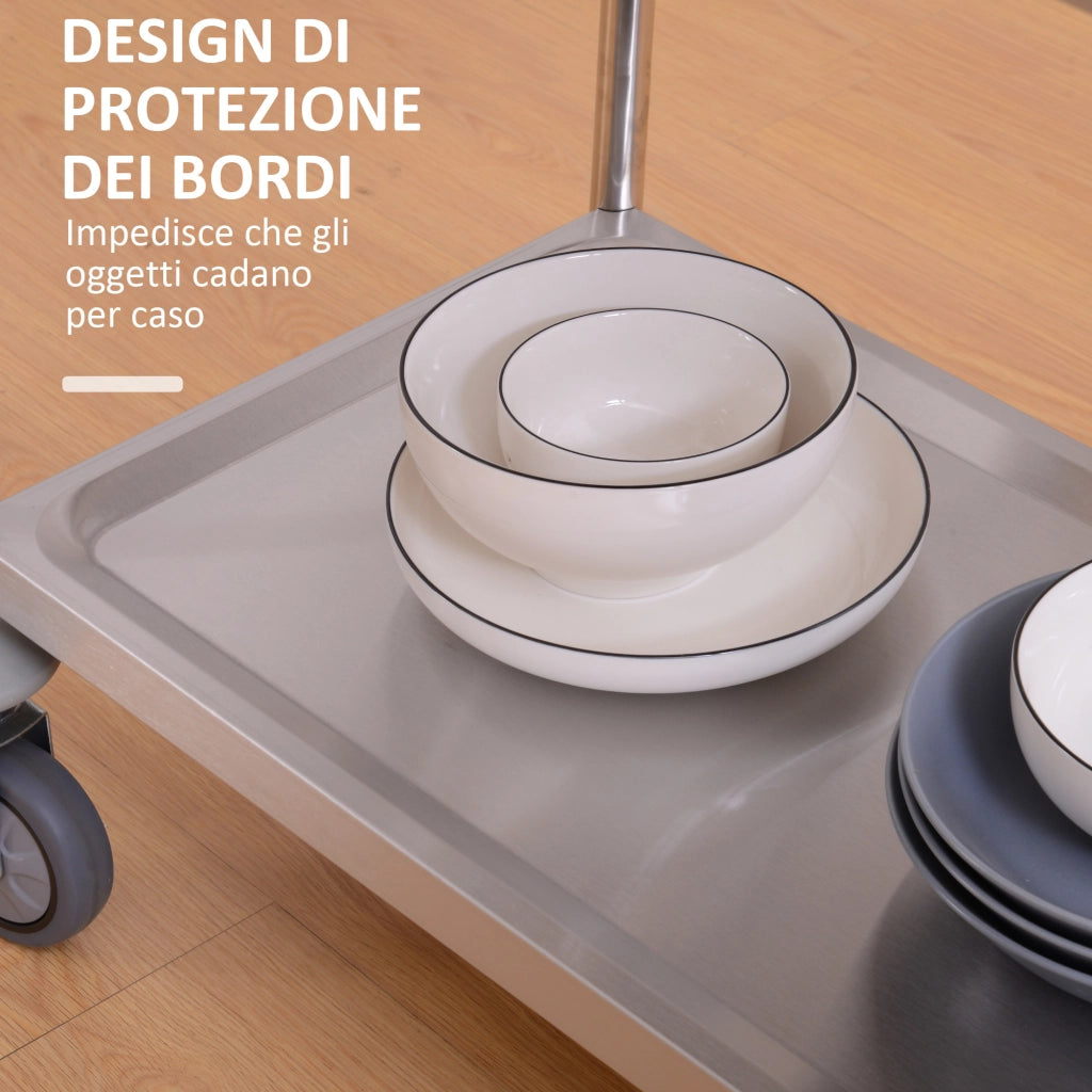Carrello Cucina 2 Ripiani ¨C zephmum ¨C 80x45x82cm Argento Acciaio Inox