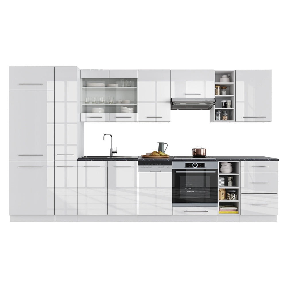 Cucina componibile Fame-Line Bianco lucido/Bianco 355 cm senza piano di lavoro Vicco