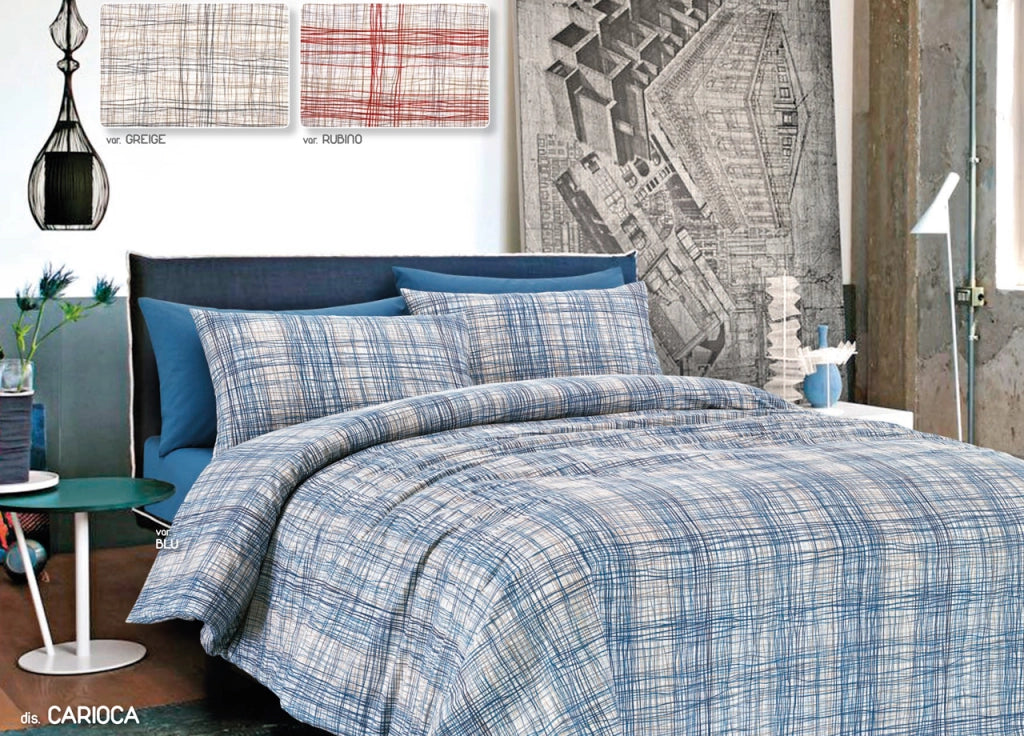Completo Lenzuola In 100% Cotone Disegno Carioca - Singolo - Blu