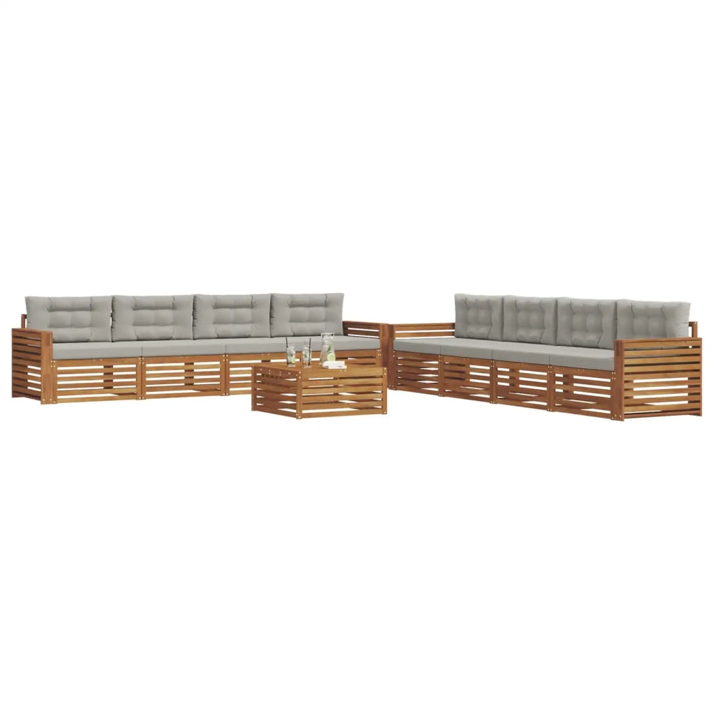 Set di divani da esterno 9 pcs Grigio Naturale e Chiaro