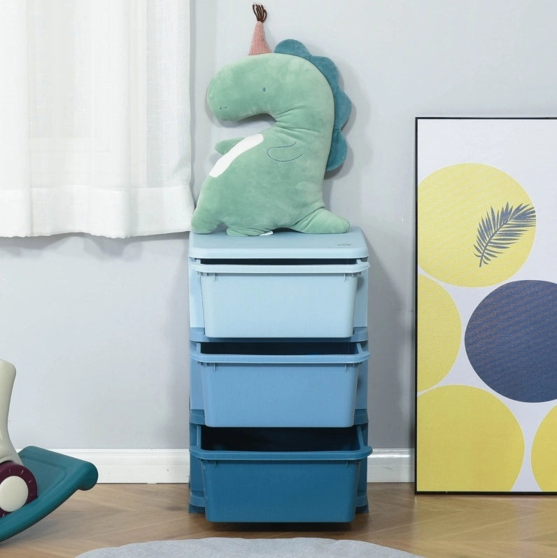 Cassettiera porta giochi per bambini blu, 3 cassetti