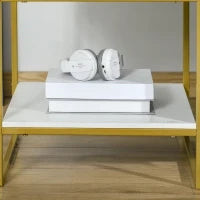 Set 2 Comodini Moderni con Cassetto e Ripiano Aperto in MDF e Acciaio, 45x40x60cm, Bianco e Oro