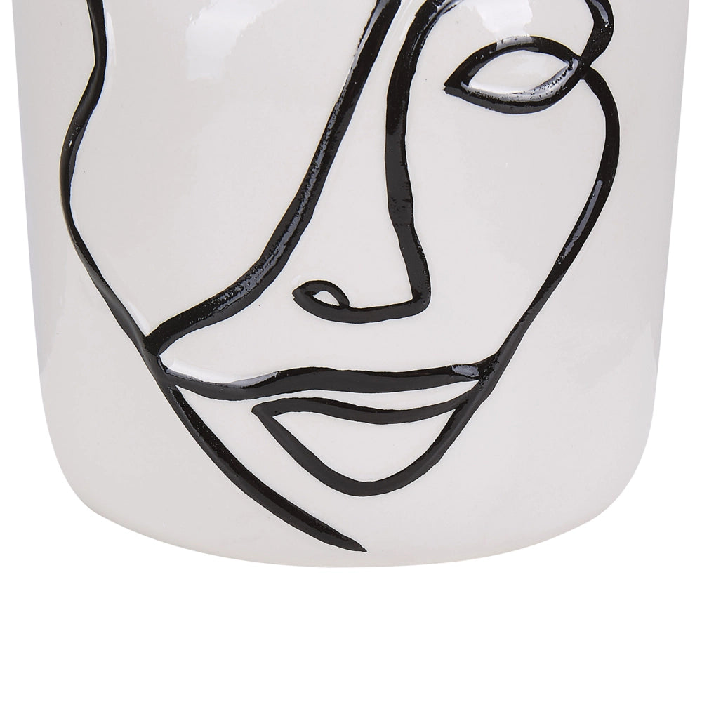 Vaso per fiori in gres porcellanato bianco con motivo viso accessorio decorativo per la casa