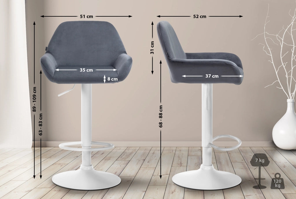 Sgabello Braga in velluto grigio scuro,bianco