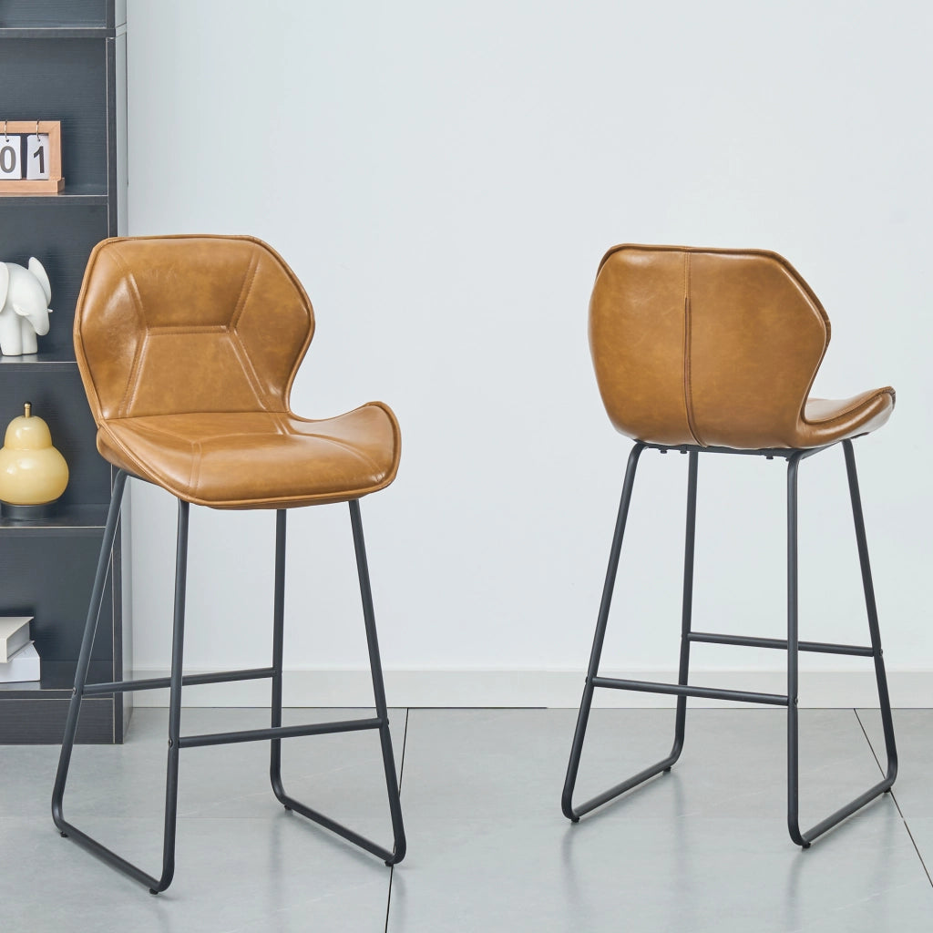 Set 2 Sgabelli da Bar ¨C MINIMAL ¨C Similpelle Cognac, Schienale, Struttura Metallo, Poggiapiedi