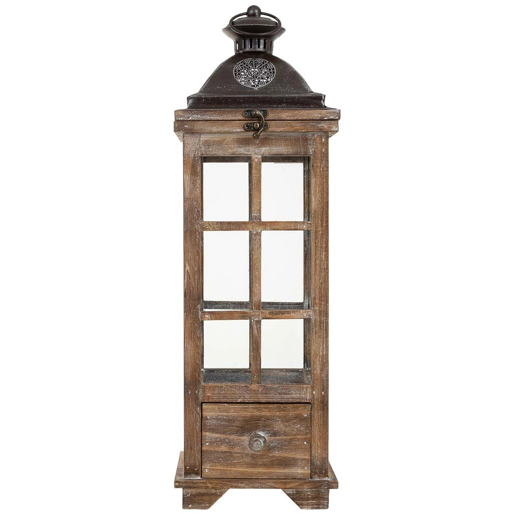 Lanterna in legno marrone 18x18x57,5h cm