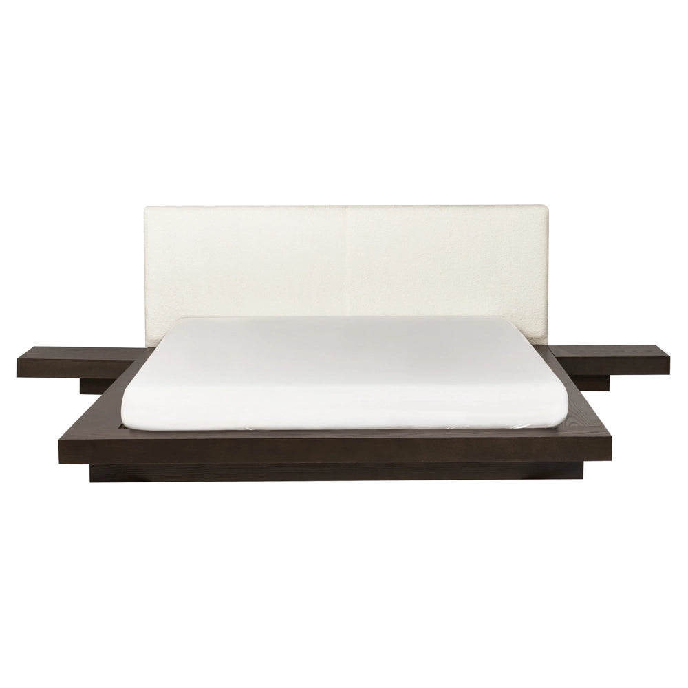 Letto in stile giapponese in frassino scuro 160 x 200 cm testata bassa bouclé con impiallacciatura camera da letto