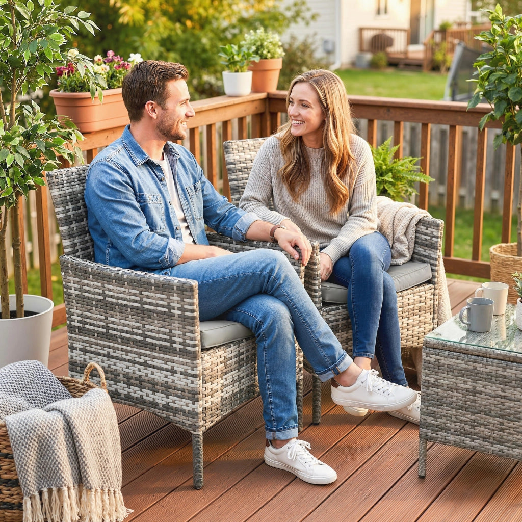 Sedia da Giardino con Cuscini ¨C Zephmum ¨C Rattan, Acciaio, Grigio, 58x62x87 cm
