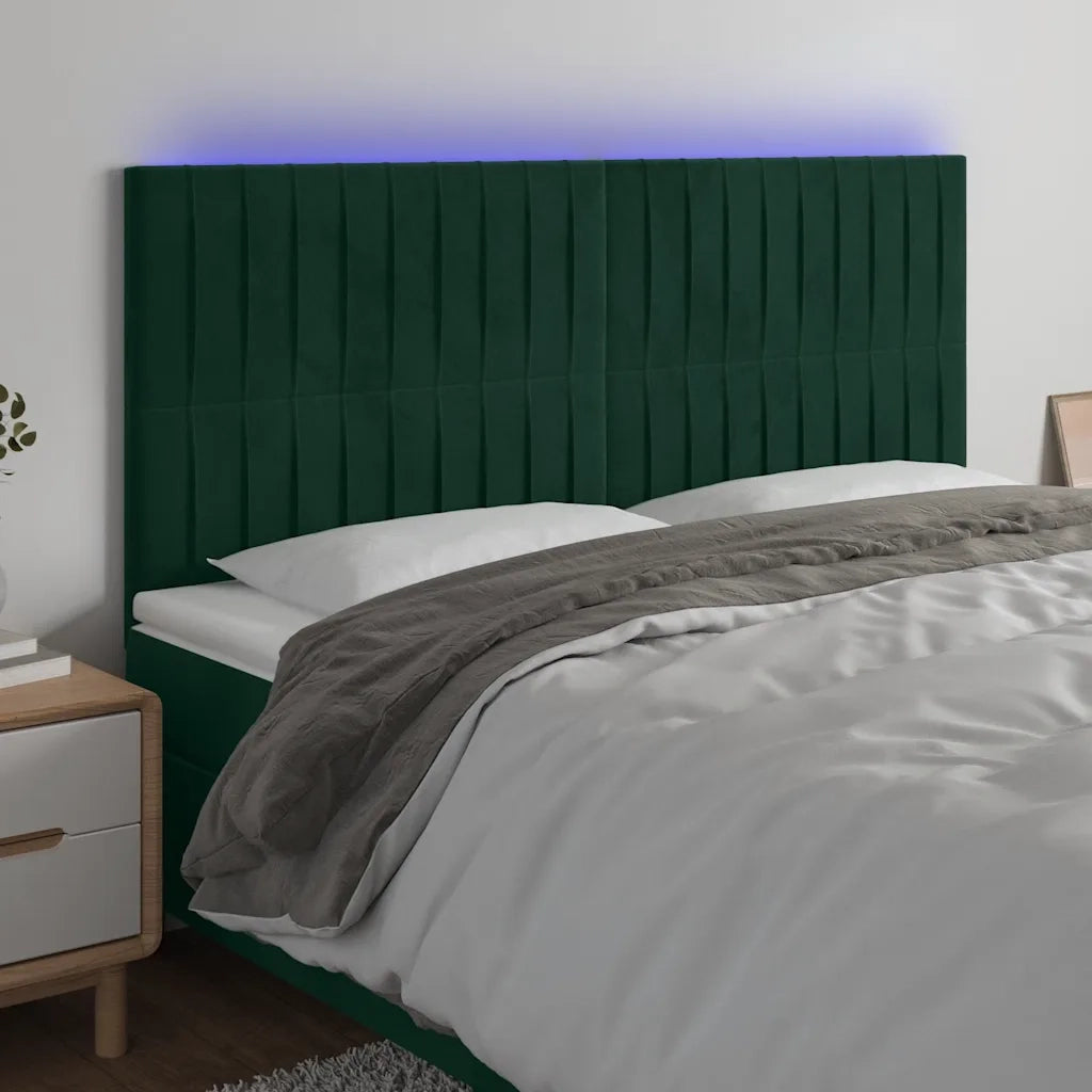 Testiera a LED Verde Scuro 200x5x118/128 cm in Velluto