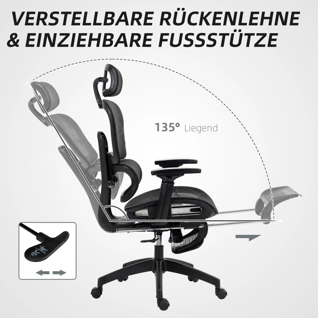 Sedia da ufficio ergonomica in rete con poggiapiedi