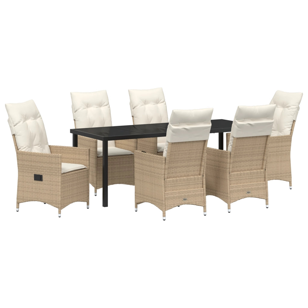 Set da Pranzo da Giardino in 7 Pezzi con Cuscini Beige Rattan in Poly