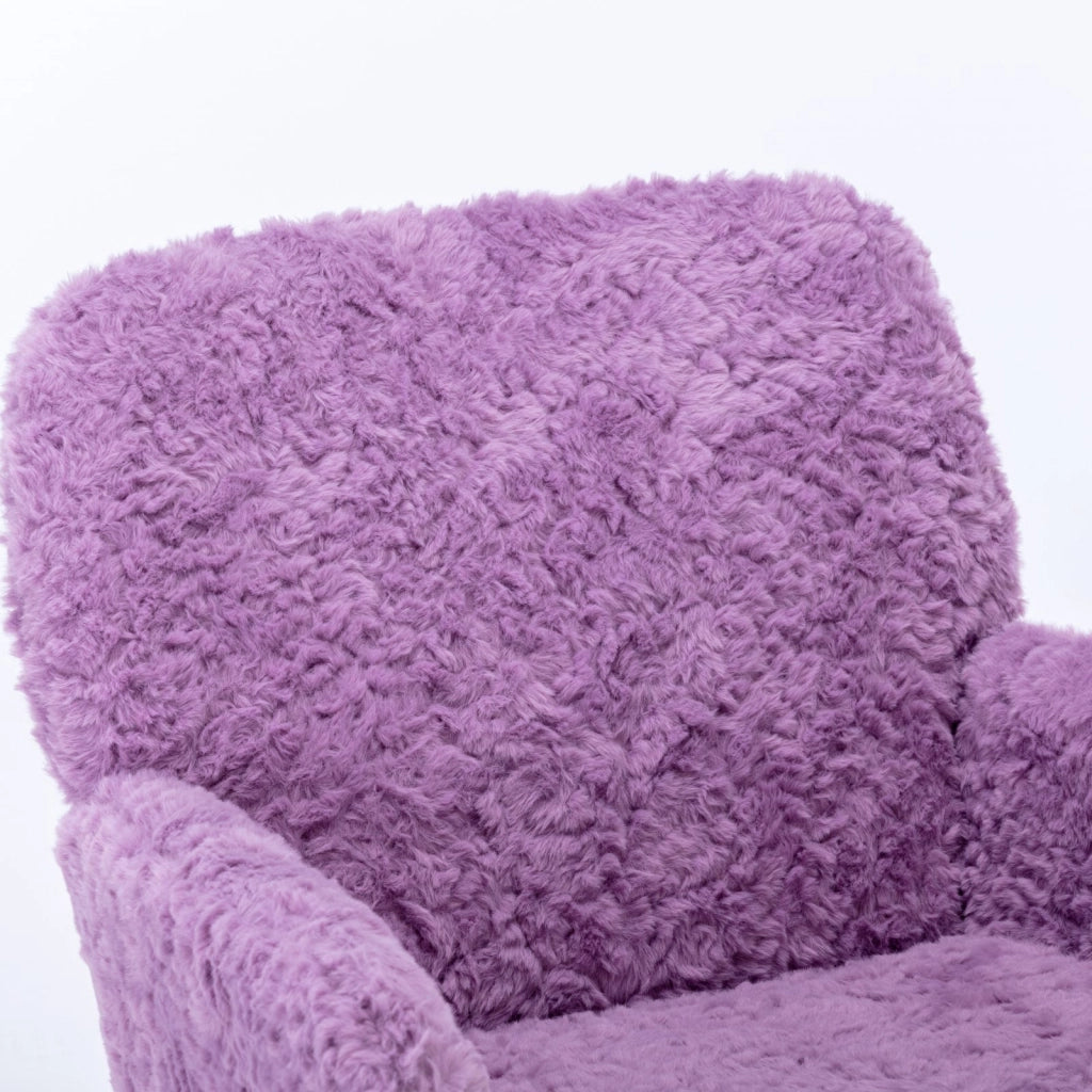 Sedia da trucco con soffice pelliccia sintetica di coniglio, sedia da ufficio girevole a 360¡ã con braccioli e altezza regolabile, colore viola, comoda
