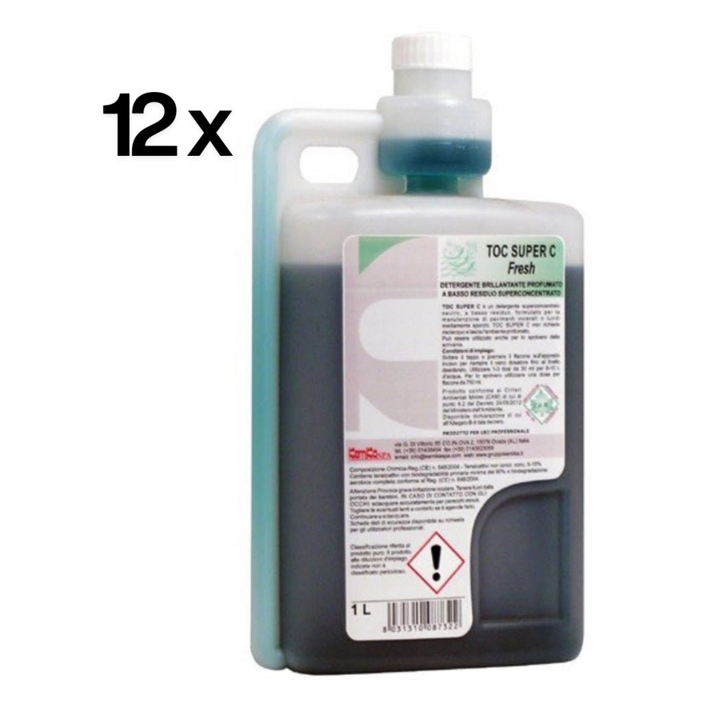 Toc Super C Fresh 12 Pezzi x 1 L, Detergente Brillantante Fresco Pavimenti | Kemika