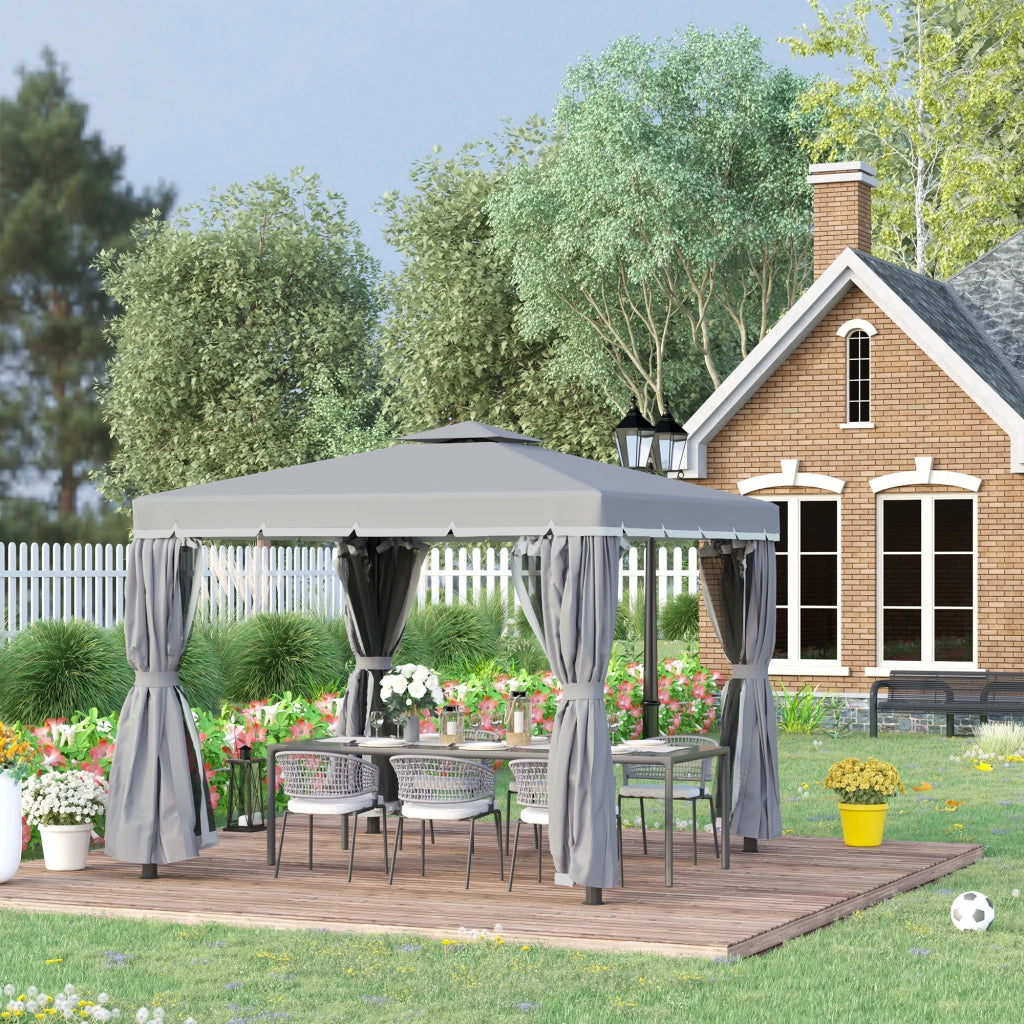 Tonnelle da giardino 3x3m ¨C zephmum ¨C grigio scuro, alluminio, con tende e zanzariera