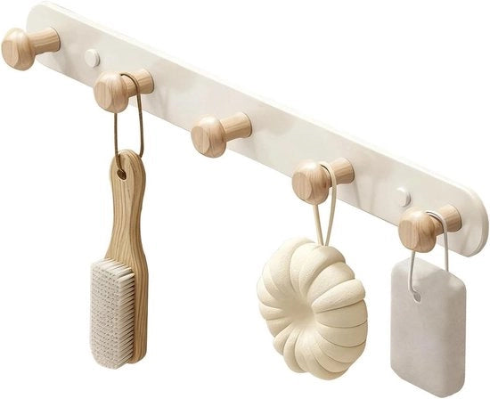 Hanger per Abbigliamento per Bambini, Hanger per Parete con 5 Ganci in Legno, Ideale per Camera da Bambino, Camera, Sala e Bagno (36cm x 3,2cm)