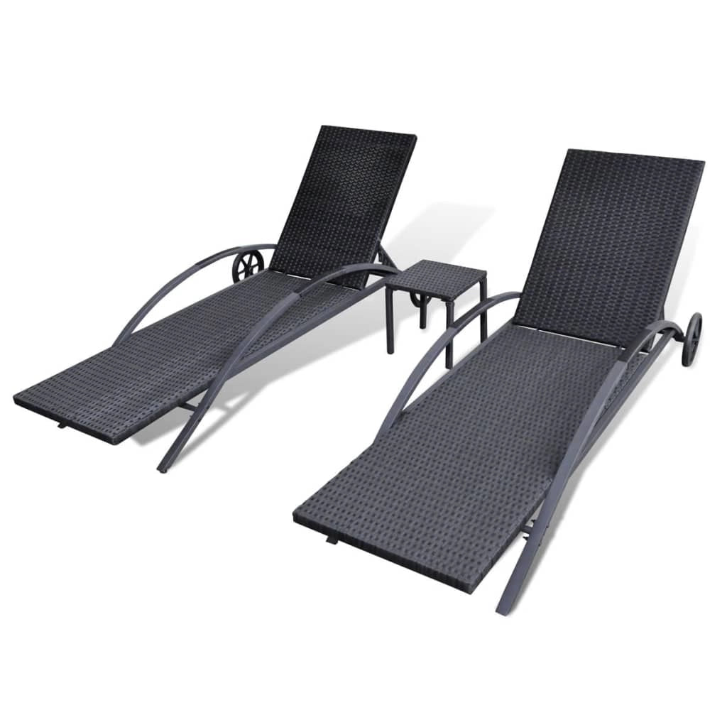 Poltrone lounge con tavolo 199,5 x 65 x 37 cm resina intrecciata nera 02_0011914