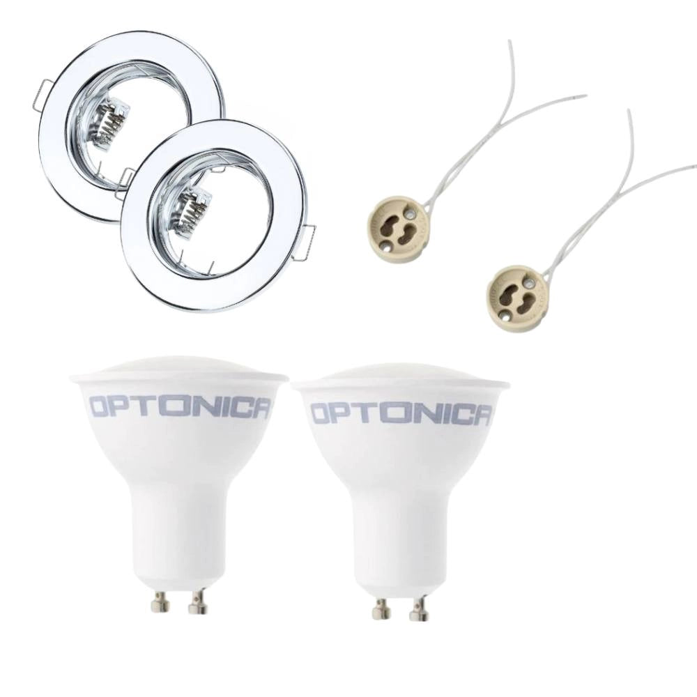 Kit incasso faretti led gu10 con portalampada e supporti tondi per interno