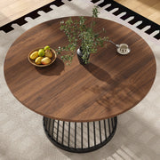 Tavolo da pranzo rotondo in MDF e metallo con gambe regolabili per cucina e soggiorno nero noce 80 × 80 × 76 cm