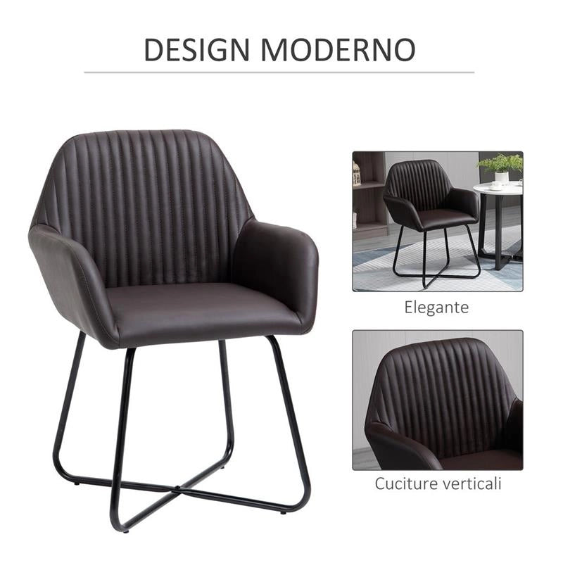 SET 2 SEDIE MODERNE IMBOTTITE IN SIMILPELLE MARRONE