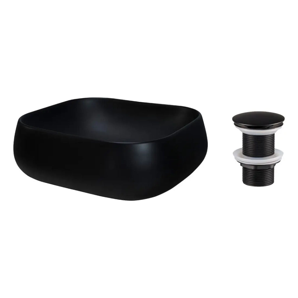 Lavabo rettangolare da appoggio 45x40 cm nero opaco con piletta click clack