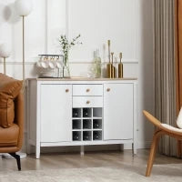 Mobile Buffet da Cucina con 2 Cassetti, 2 Porte Ripiani Regolabili e Portabottiglie per 9 Bottiglie, Bianco