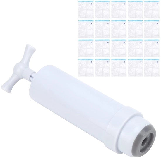 Sacchi di adegamento a vuoto 20 pezzi - Borse di stoccaggio riciclabili - Resistenti all'umidità - Adegamento a vuoto ermetico - Incluso pompa di adegamento - Materiale plastico duraturo