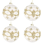 Palline di Natale in Vetro Bianche con Decorazioni Oro Garish Diametro: 100 mm