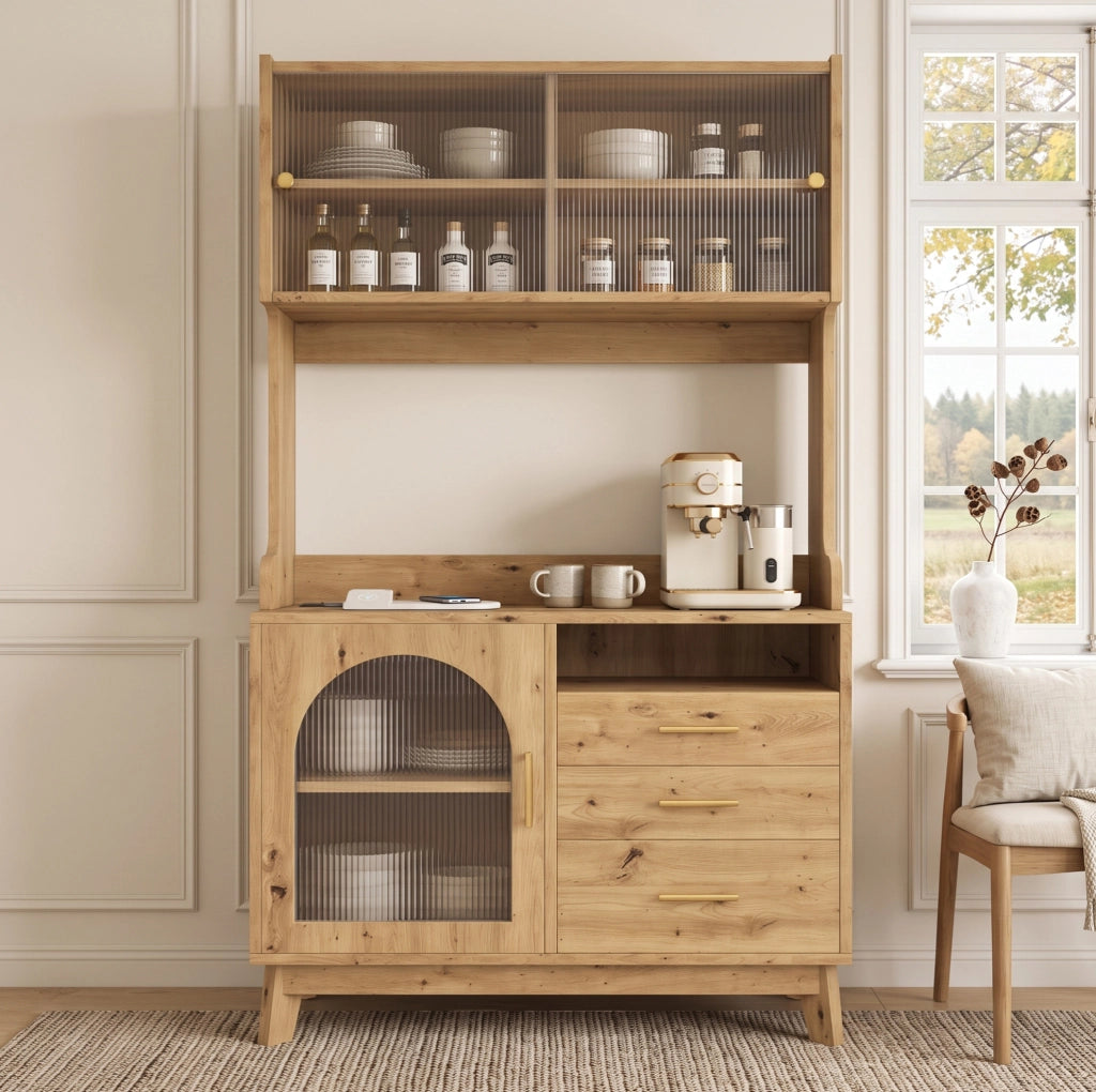Credenza alta effetto legno con prese e porte USB