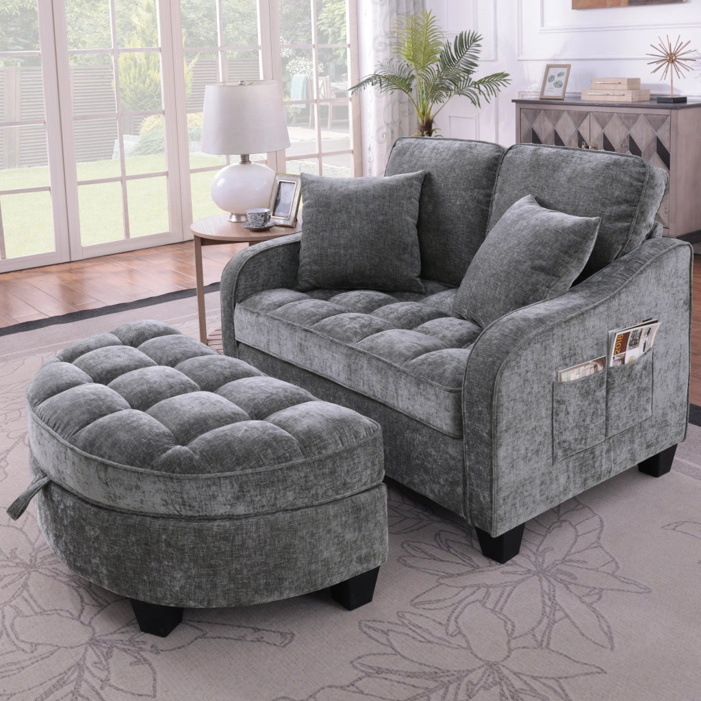 Divano Letto Convertibile con contenitore tessuto traspirante in eucalipto grigio scuro 132 × 129 × 93 cm