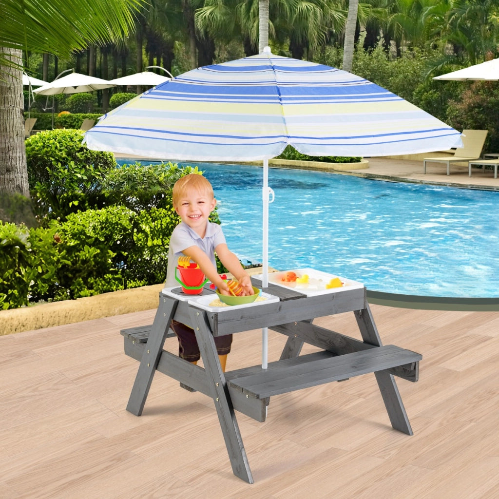 Set tavolo da picnic per bambini 3+ anni-Tavolo attivit¨¤ con sabbia acqua e 3 contenitori rimovibili con coperchio Grigio