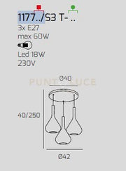 SOSPENSIONE OTTONE SAT. 3 LUCI TONDA VETRI TR + 2X FU 1177OS-S3 T-TF