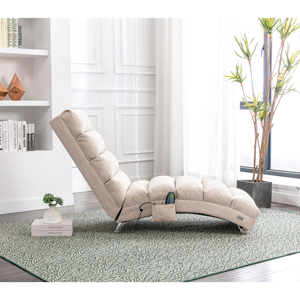 POLTRONA Massaggiante con vibrazione 55x148x84 cm Lino Beige