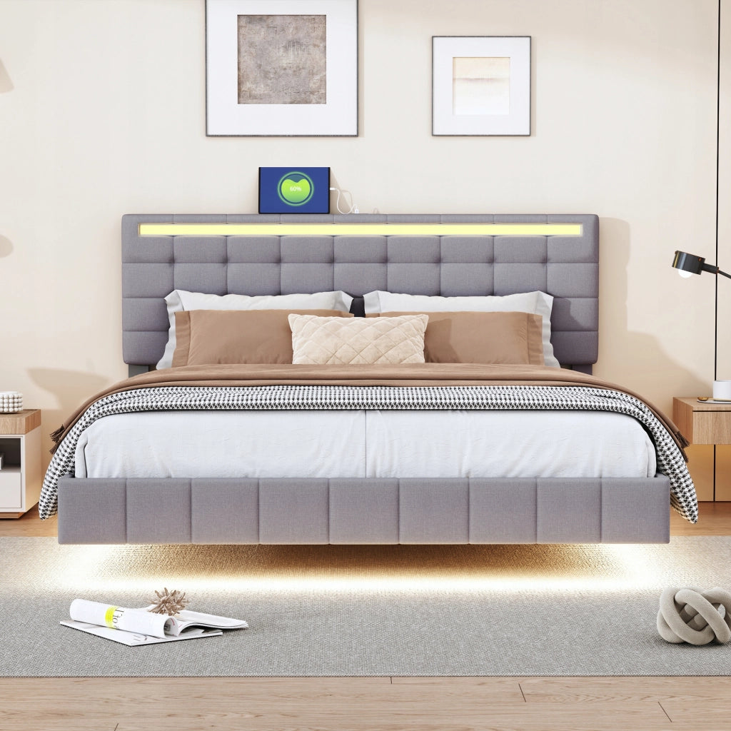 Letto imbottito 160x200 con LED - Xylo - Grigio