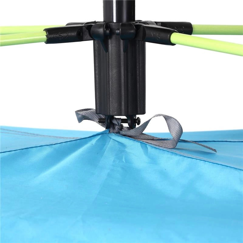 TENDA DA SPIAGGIA POP UP CON PORTA A CERNIERA IN POLIESTERE E FIBRA DI VETRO 220X173X120 CM BLU CHIARO E GIALLO