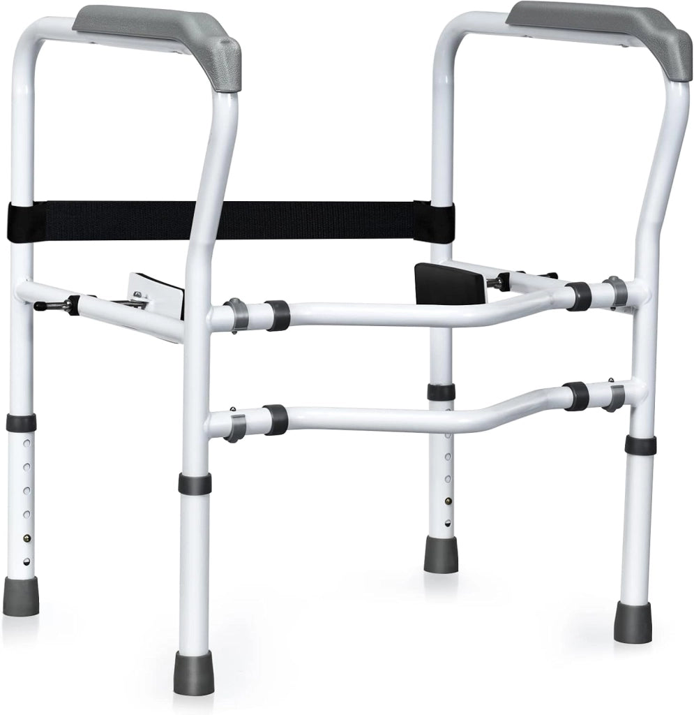 Supporto per WC, Supporto per WC con Altezza e Larghezza Regolabili e Dispositivi di Fissaggio Girevoli a 360°, Supporto per Bagno per Anziani Disabili