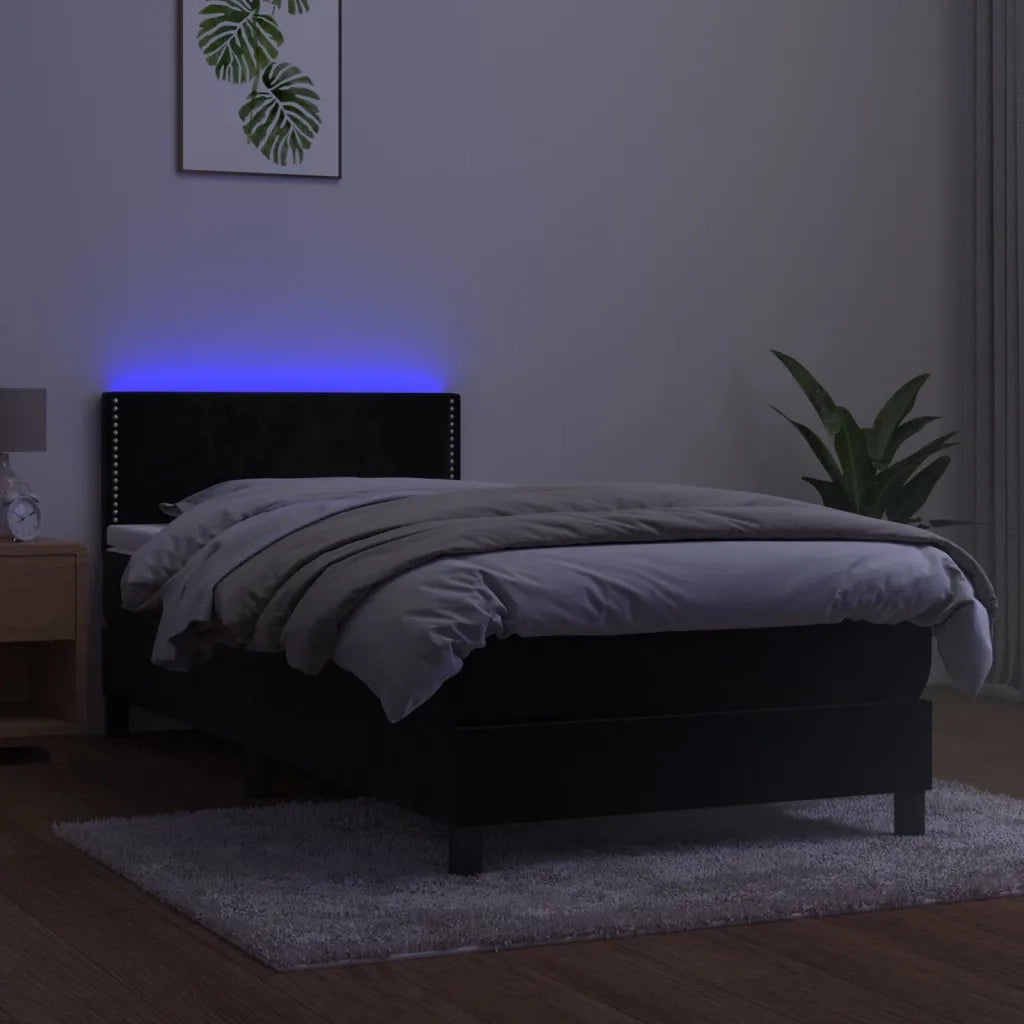 Letto a Molle con Materasso e LED Nero 100x200 cm in Velluto 3134329