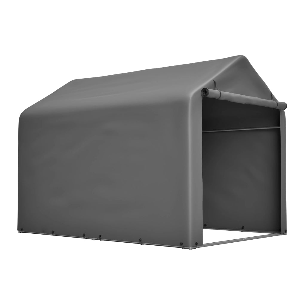 Garage per Biciclette Grigio 160 x 220 x 165 cm In Metallo E Pe Per Esterno Con Tetto Trapezoidale E Porta A Rullo