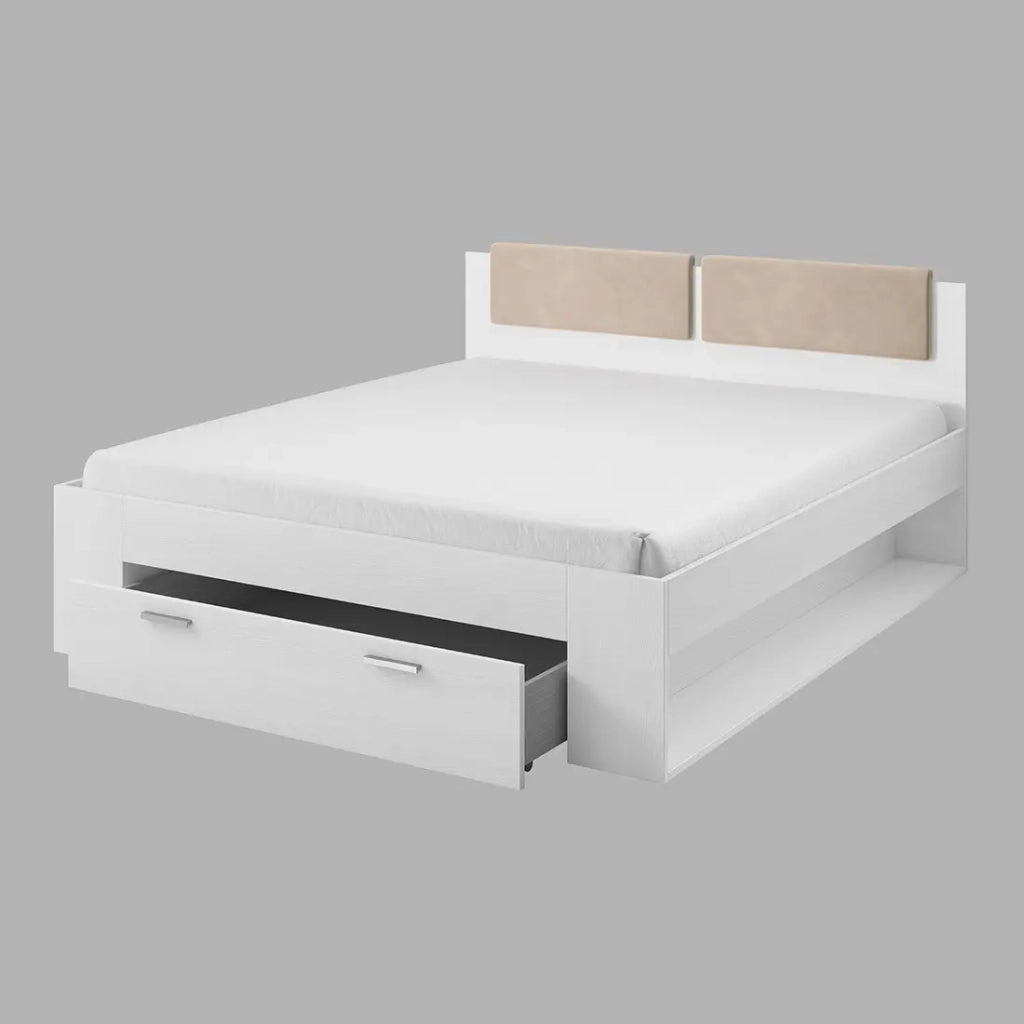 Letto adulto 180x200 con cassetti integrati - Collezione FLOYD. Colore bianco effetto legno.