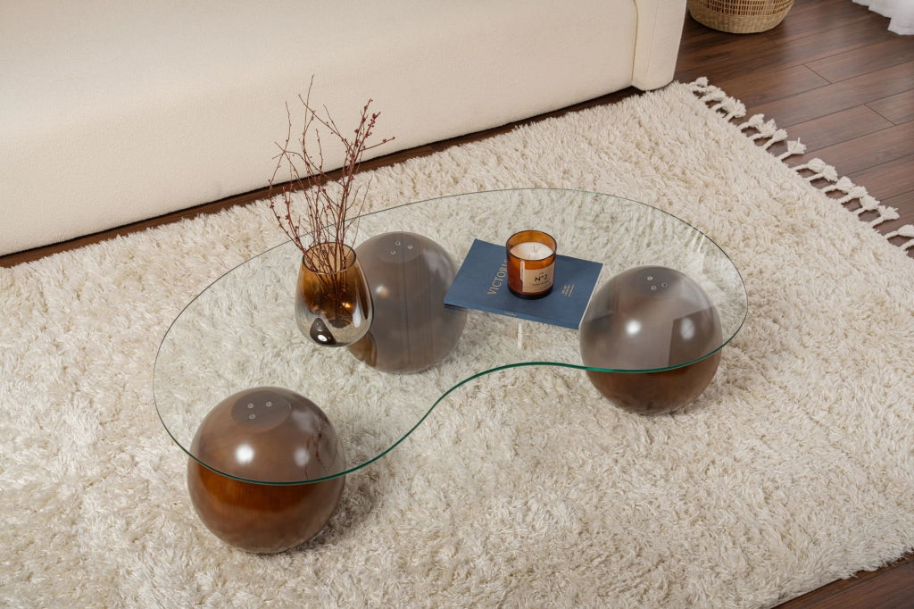 Tavolino in vetro "Sphere" - 120 x 70 x 30 cm - Marrone