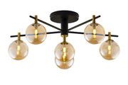 Plafoniera FIGARO Jupiter nera oro, 6 sfere ambra G9
