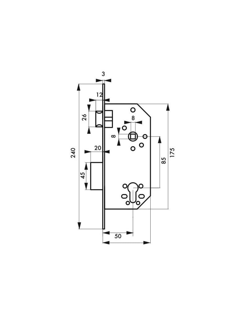 Serratura da incasso a cilindro europeo per porta ingresso, asse 50mm x 85mm, piastra tonda, nichel - THIRARD