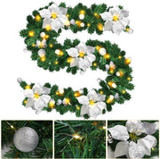 Slinga da Natale da 2,7 metri con fiori d'argento, funziona con batterie